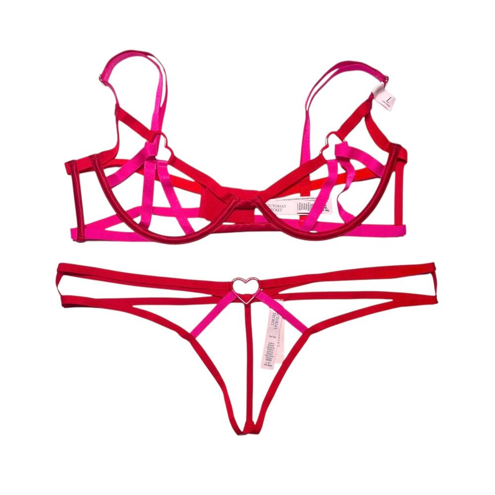 Victoria's Secret Heartware Open-Cup Strappy Demi Bra and Panty Set Size Large